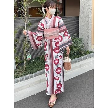 Amazon.co.jp: 朝顔ストライプ浴衣セット ホワイトゆかた 帯